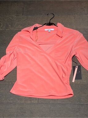 iris Coral Pink Wrap V-Neck Blouse